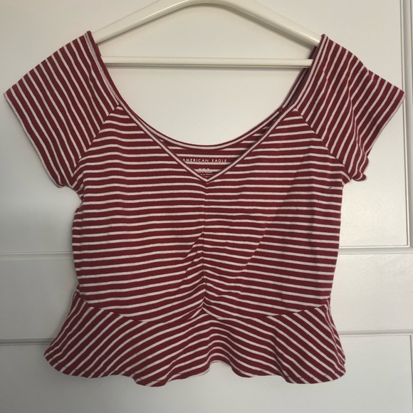 American Eagle red and white striped crop top. - Picture 1 of 3